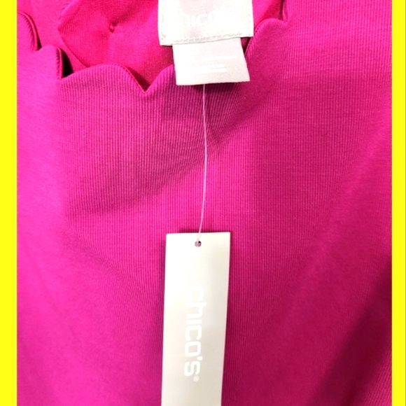NWT Elegant Chico’s Fuchsia Pink Sleeveless Scalloped Dress - Picture 4 of 6